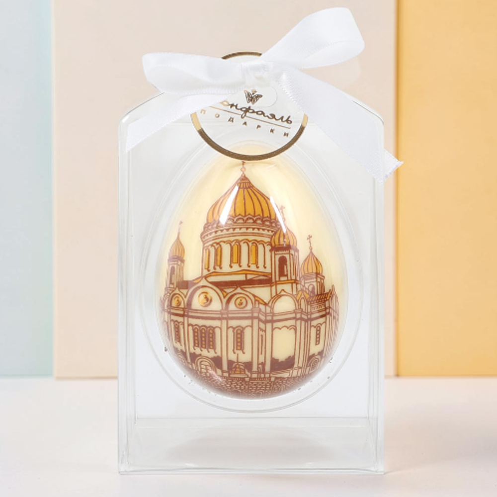 Яйцо из белого шоколада с изображением Храма Христа Спасителя