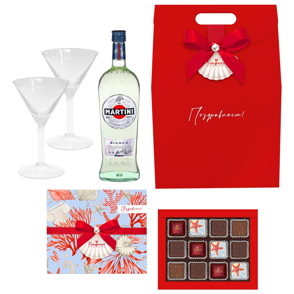 Набор: шоколадные конфеты, бокалы 2 шт