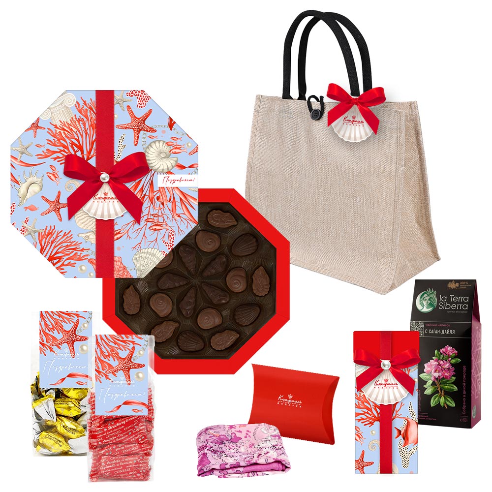 Сумка-шоппер :мармелад, шоколадные конфеты ассорти, чай