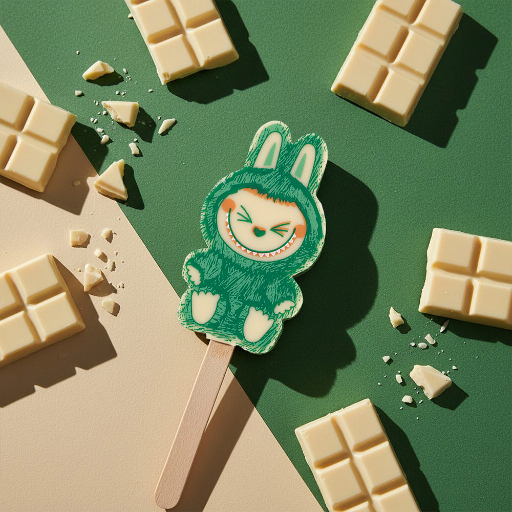 "Лабубушка" шоколад белый на палочке 19г (зеленый декор)