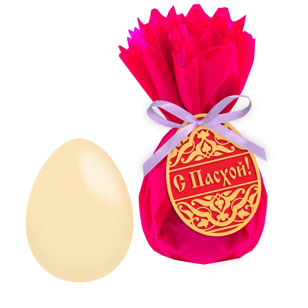 Яйцо из белого шоколада в мешочке