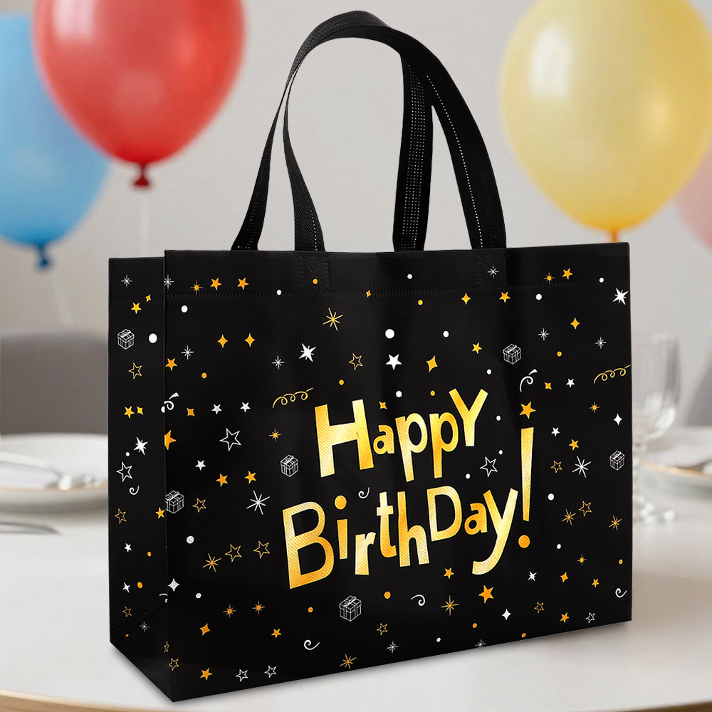Сумка "С днем рождения" черная 32*14*25.5 см