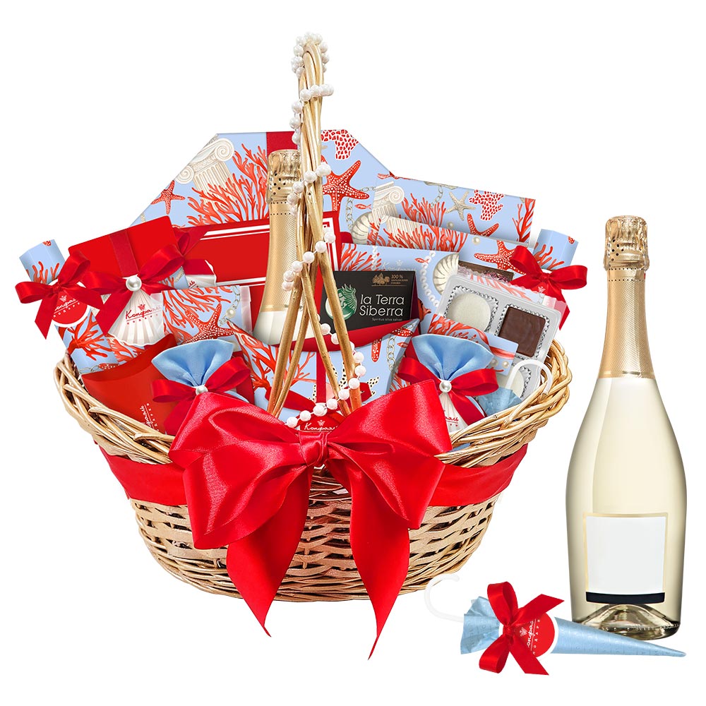 Корзина: ассорти, суфле, конфеты ручной работы, драже