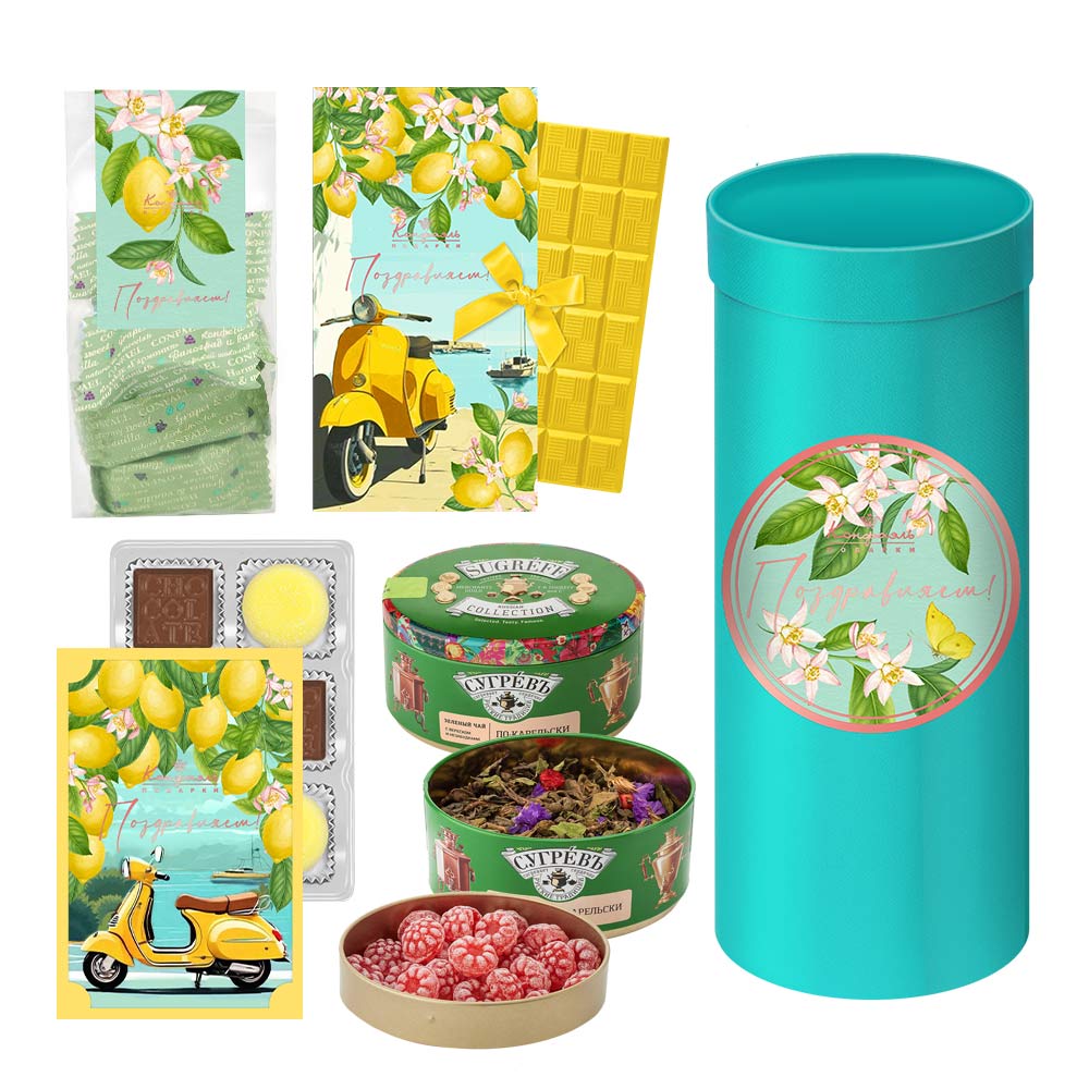 Набор: шоколад, мармелад, глазированные конфеты, чай  380г