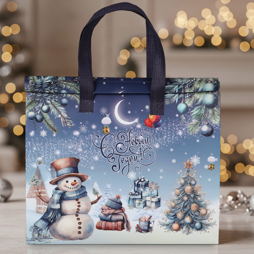 Термопакет синий "С Новым годом" 35х30х13 см застежка липучка