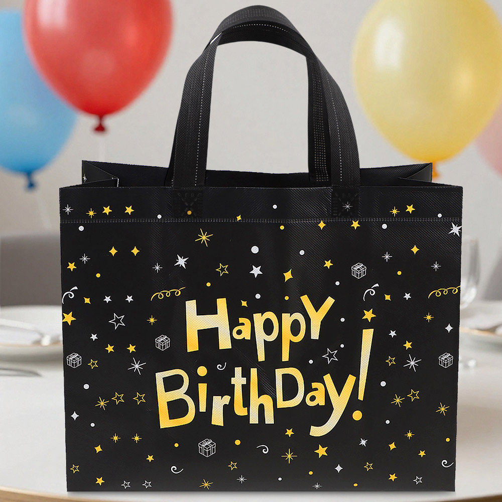 Сумка "С днем рождения" черная 32*14*25.5 см