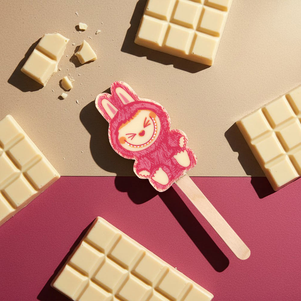 "Лабубушка" шоколад белый на палочке 19г (розовый декор)