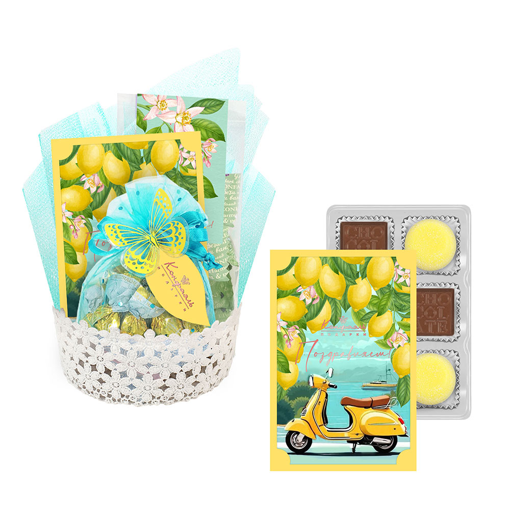 Подарочная корзина: мармелад, конфеты глазированные, конфеты "Ассорти"