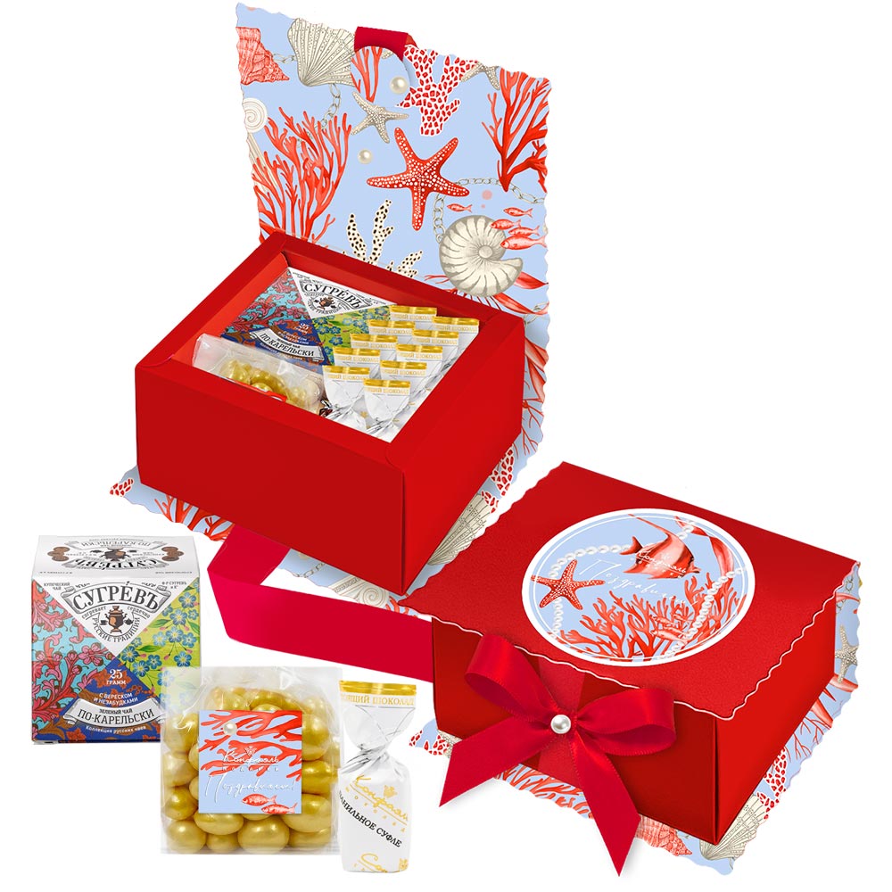 Подарочный набор: драже, конфеты глазированные, чай 170г