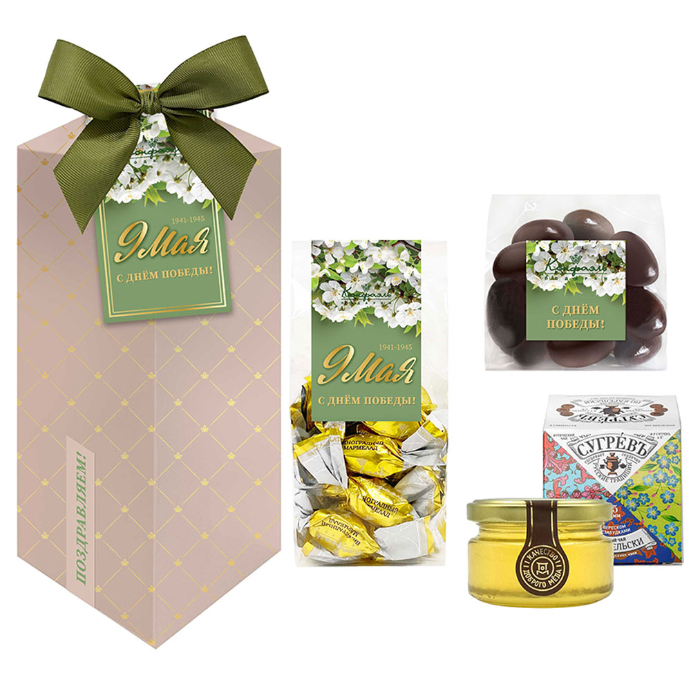 "9 мая" набор: мармелад, драже, мед, чай