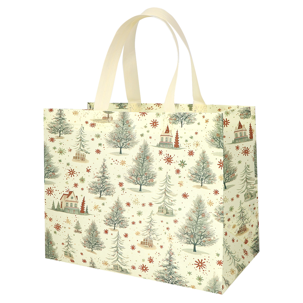 Сумка бежевая с принтом "Ёлки" 32*17*25 см