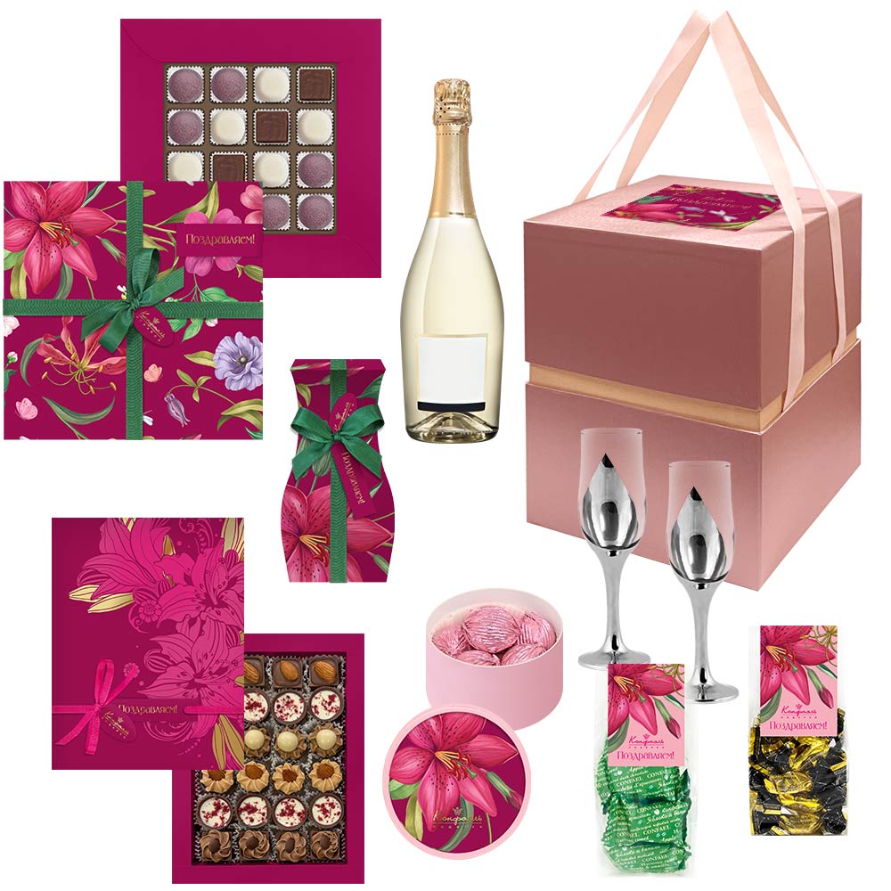 Куб высокий: драже, мармелад-суфле, конфеты ручной работы, бокалы 2шт