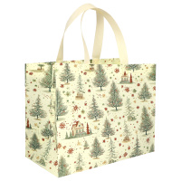 Сумка бежевая с принтом "Ёлки" 32*17*25 см