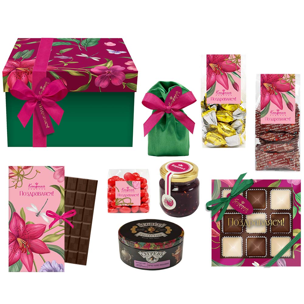 Набор: шоколад, драже, конфеты ассорти, варенье, чай 850г