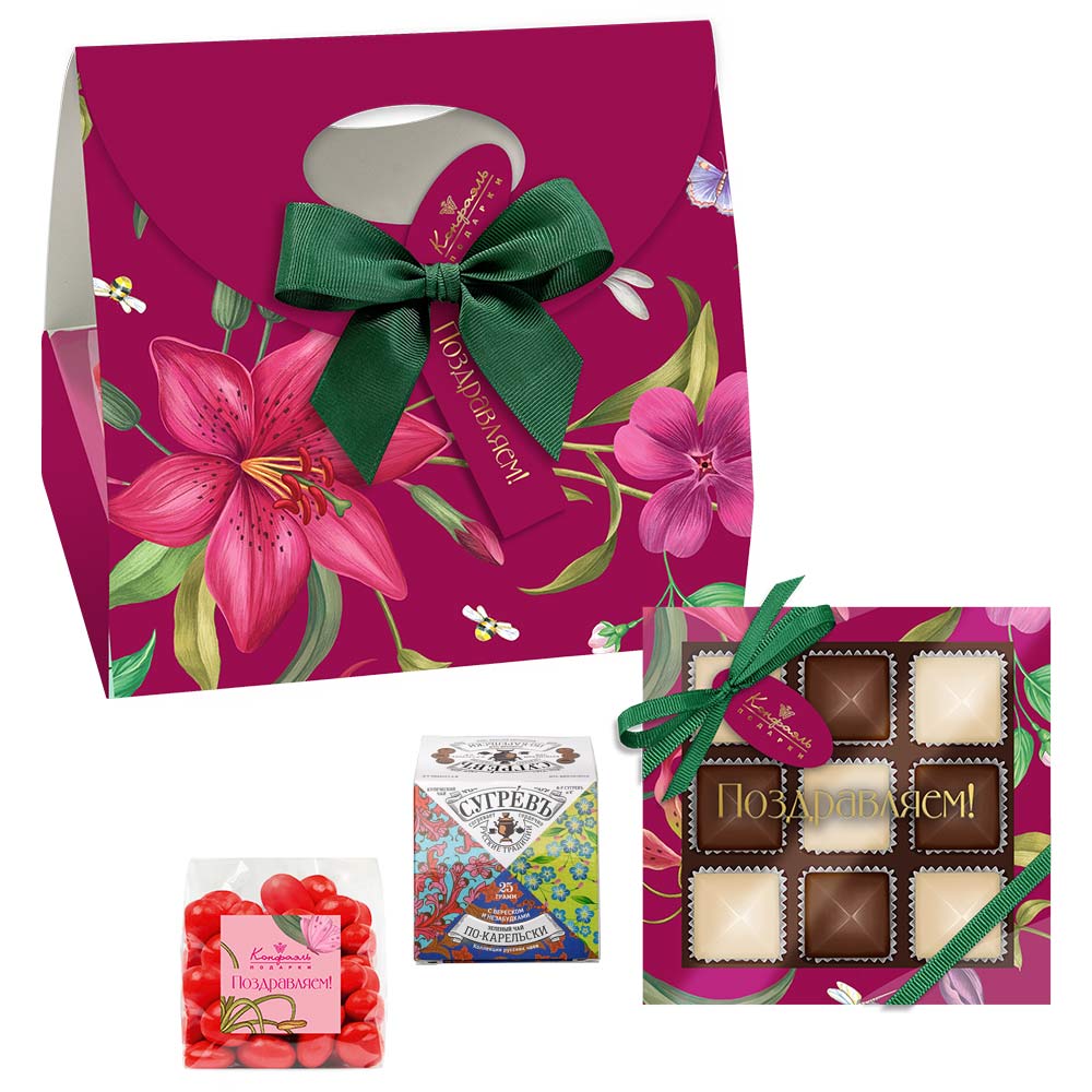 Сумочка: шоколад, драже, конфеты ассорти, чай 195г