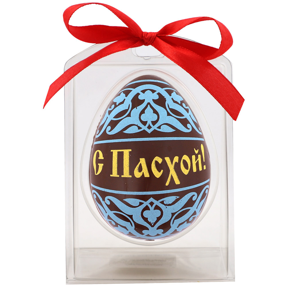 Яйцо из молочного шоколада С Пасхой! синий орнамент