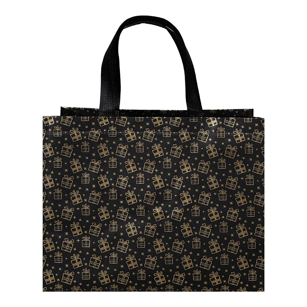 Сумка черная с золотым принтом "Подарки" 32*14*25.5 см