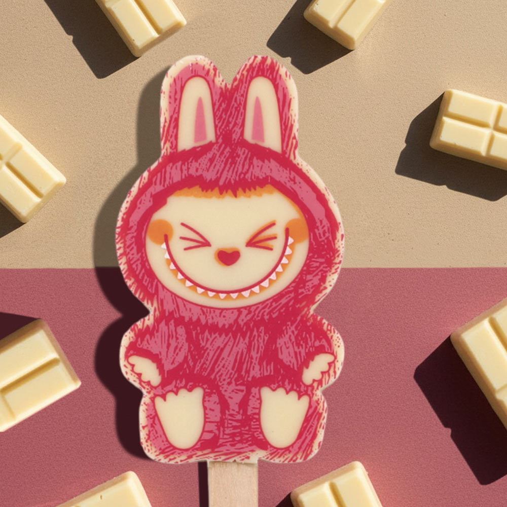 "Лабубушка" шоколад белый на палочке 19г (розовый декор)