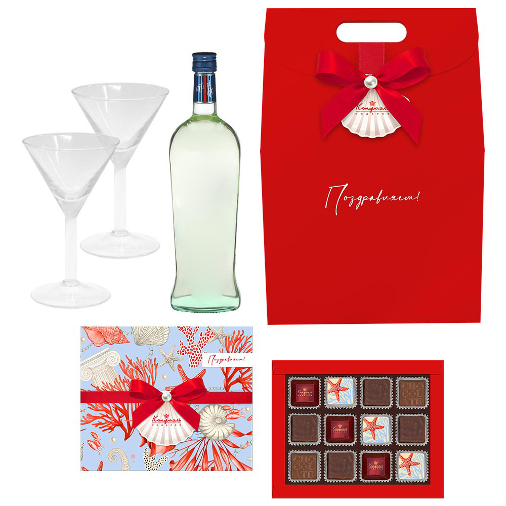 Набор: шоколадные конфеты, бокалы 2 шт