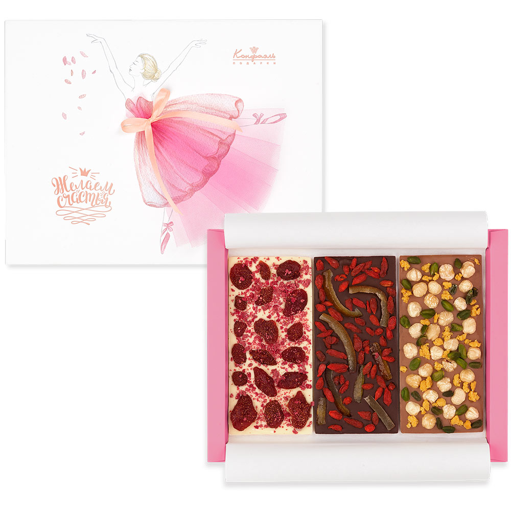 Набор шоколада 3 вкуса с добавками: горький, молочный, белый