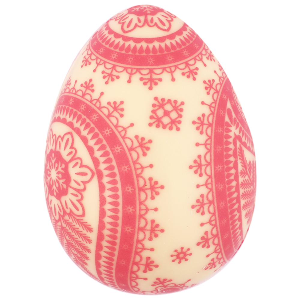 Яйцо из белого шоколада с красным орнаментом
