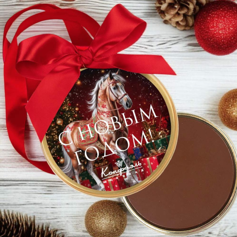 «Новогодняя лошадь» медаль молочный шоколад 70г из коллекции Символы года 2026 «Новогодняя лошадь» медаль молочный шоколад 70г из коллекции Символы года 2026