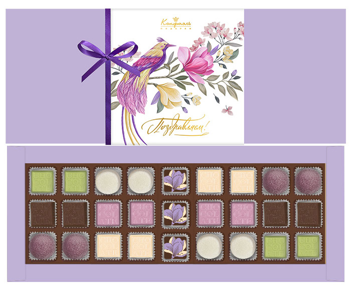 Шоколадные конфеты ассорти, мармелада набор 320г из коллекции Птицы райского сада Шоколадные конфеты ассорти, мармелада набор 320г из коллекции Птицы райского сада