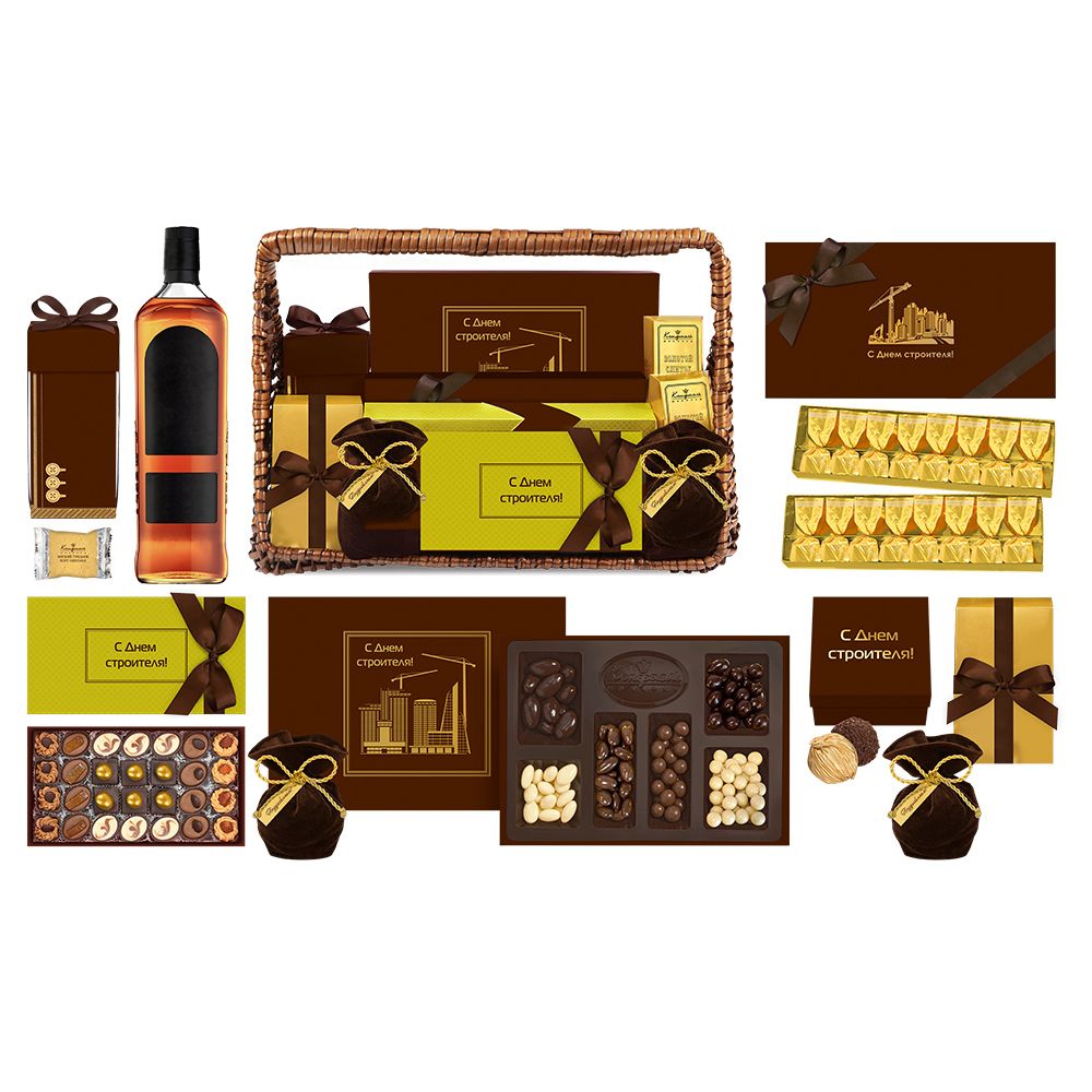 Корзина с конфетами: драже, ручной работы, сухофрукты, ассорти - День Строителя Корзина с конфетами: драже, ручной работы, сухофрукты, ассорти- День Строителя