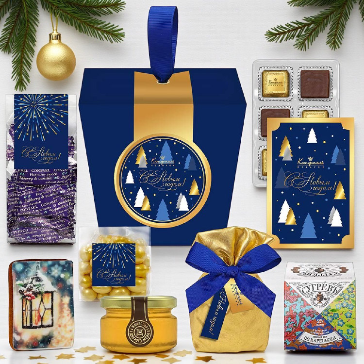 Набор конфет: ассорти, мармелад-суфле, драже, пряник, мед, чай из коллекции Элегантная зима Набор конфет: ассорти, мармелад-суфле, драже, пряник, мед, чай из коллекции Элегантная зима