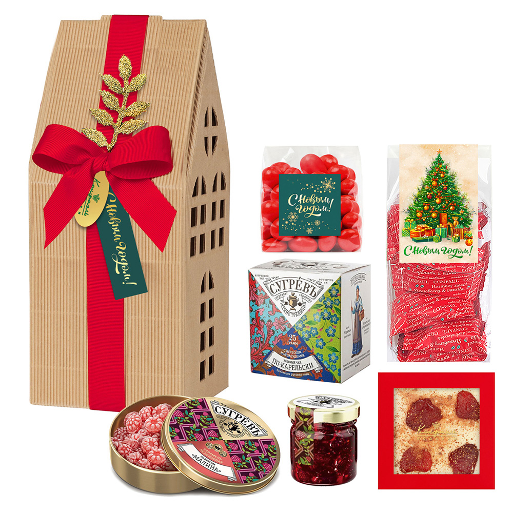 Домик с конфетами, вареньем, драже, чаем из коллекции Новогоднее настроение.Зима 