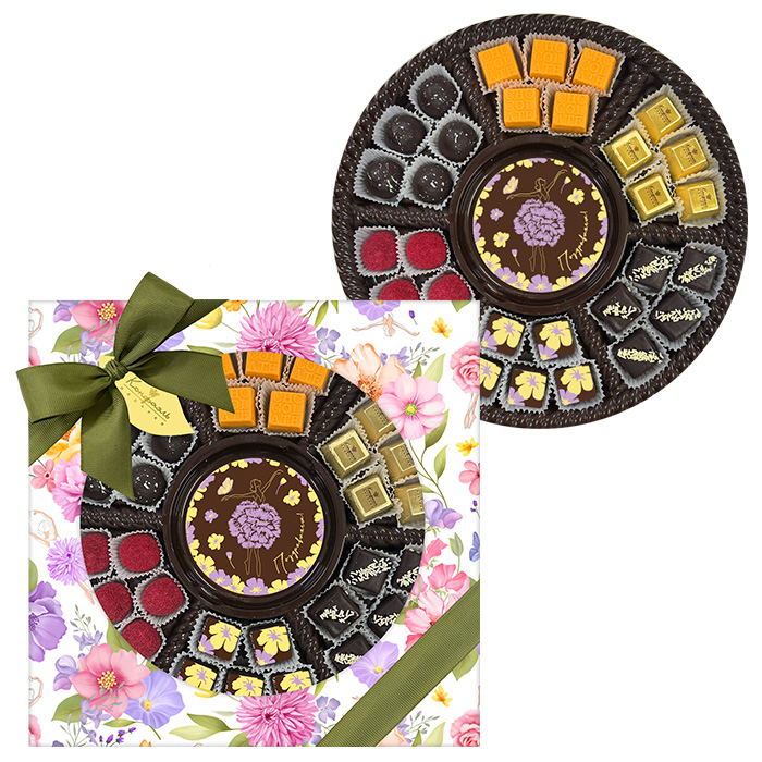 Конфеты ручной работы, ассорти и шоколада набор круглый 340г из коллекции Танцующие цветы Конфеты ручной работы, ассорти и шоколада набор круглый 340г из коллекции Танцующие цветы