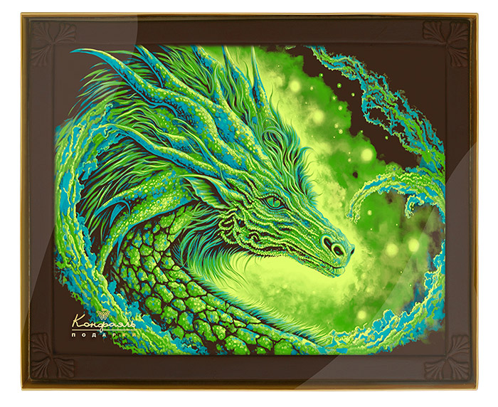 Картина из горького шоколада с декором дракон