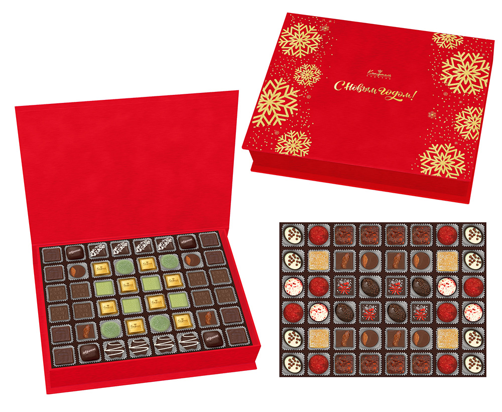 Набор конфет ассорти, ручной работы красный 1005г из коллекции Новогоднее настроение.Зима 