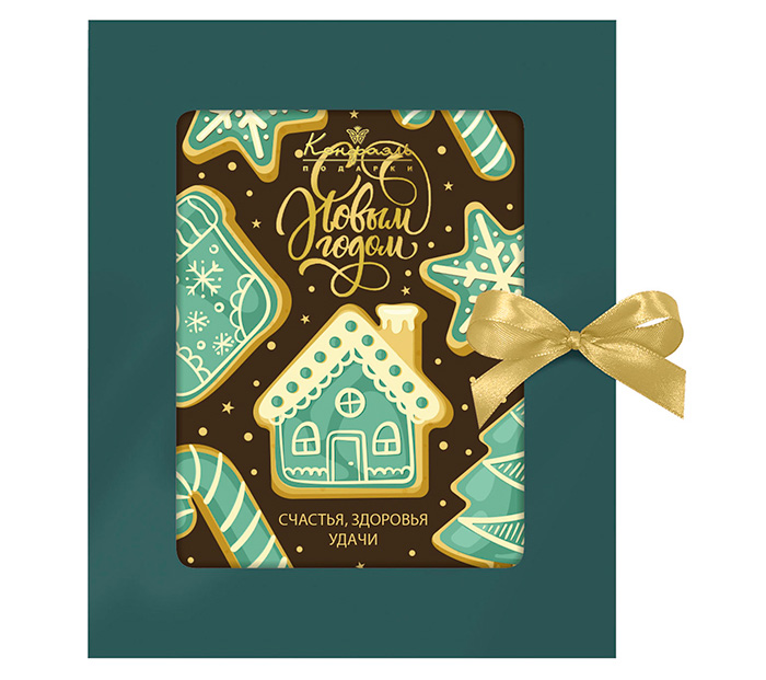 Открытка из горького шоколада С Новым Годом! из коллекции Гармоничный зеленый 