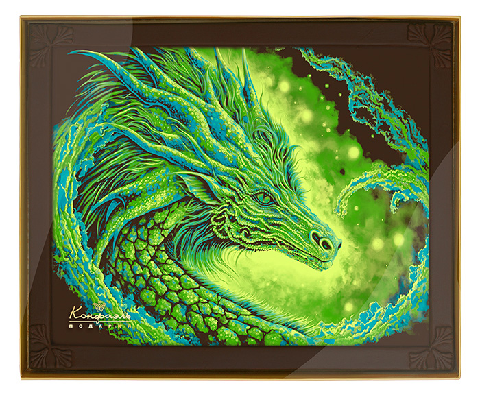 Картина из горького шоколада с декором дракон из коллекции Символ года 2024 Картина из горького шоколада с декором дракон из коллекции Символ года 2024