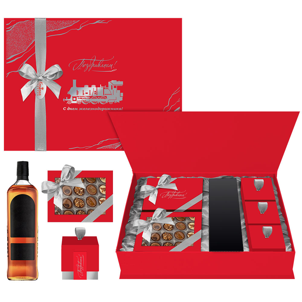 Шкатулка с конфетами ручной работы и ассорти С Днём Железнодорожника!