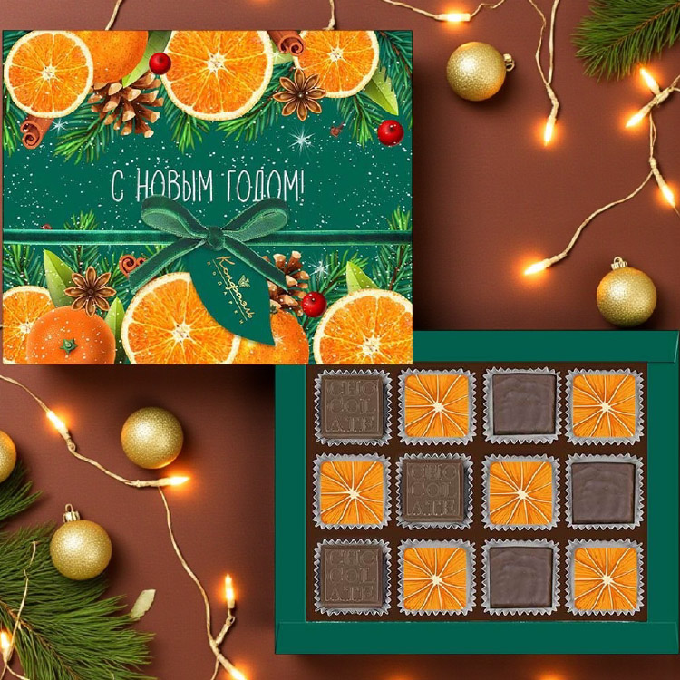 Апельсиновое суфле, шоколадные конфеты ассорти 95г из коллекции Цитрусовая зима Апельсиновое суфле, шоколадные конфеты ассорти 95г из коллекции Цитрусовая зима