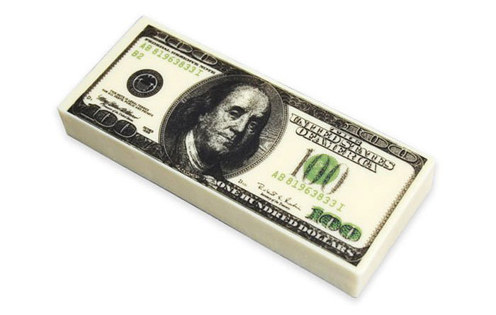 Стопка банкнот - 100$ шоколад фигурный белый Стопка банкнот - 100$ шоколад фигурный белый