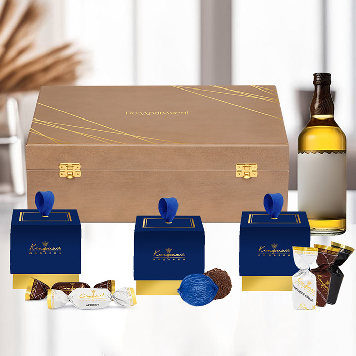 Шкатулка: конфеты марципановые, суфле из коллекции Мужская коллекция