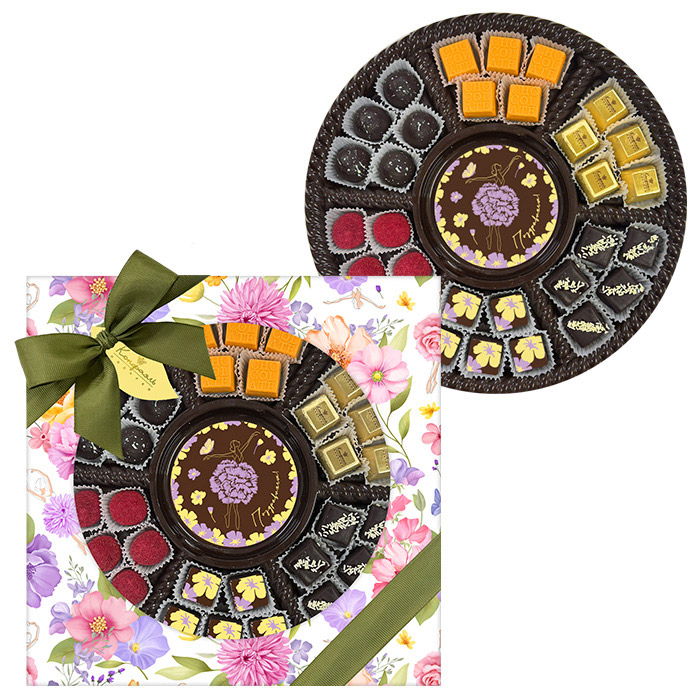 Конфеты ручной работы, ассорти и шоколада набор круглый 340г из коллекции Танцующие цветы Конфеты ручной работы, ассорти и шоколада набор круглый 340г из коллекции Танцующие цветы