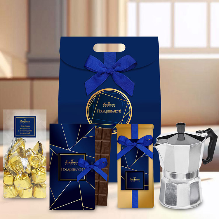 Набор: шоколад, кофе, кофеварка, ассорти из коллекции Мужская коллекция