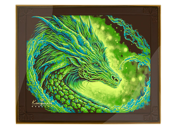 Картина из горького шоколада с декором дракон Картина из горького шоколада с декором дракон