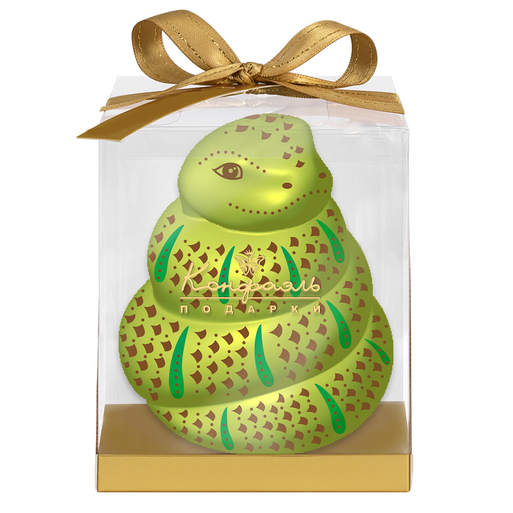 Змея зеленая из белого шоколада с декором 105г из коллекции Шоколадные змеи - Символ года 2025