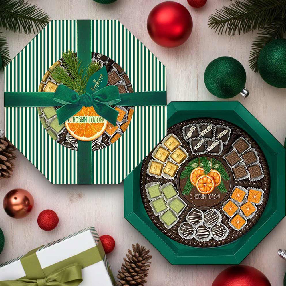 Набор конфет ассорти, мягкий грильяж, мармелад 375г из коллекции Цитрусовая зима