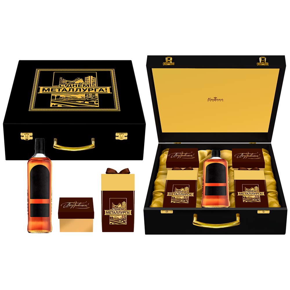 Конфеты на День Металлурга: ассорти, мягкий грильяж, сухофрукты в шкатулке