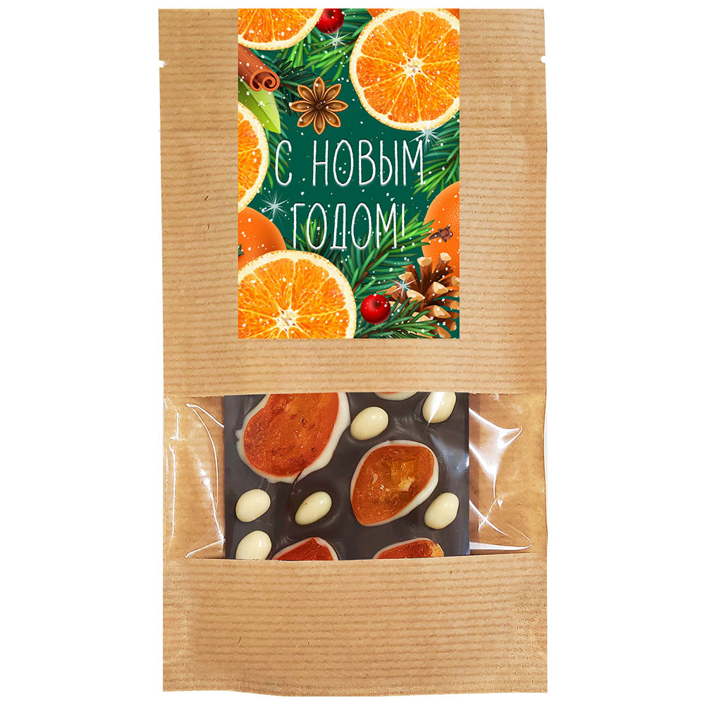 Шоколад горький с кумкватом и драже «кедр» в белом шоколаде 75г из коллекции Цитрусовая зима