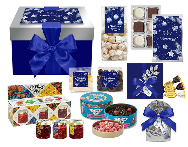 Набор с конфетами: мармелад, меренги, драже, варенье, чай Набор с конфетами: мармелад, меренги, драже, варенье, чай