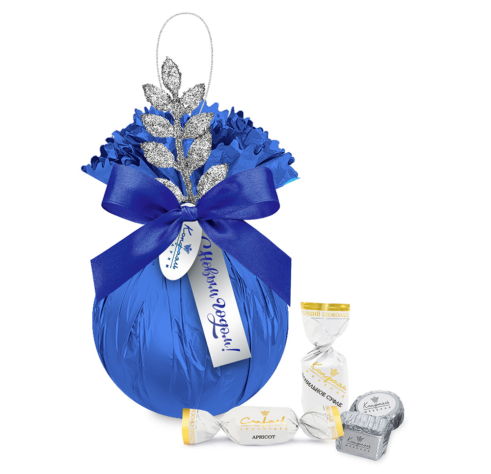 Ёлочная игрушка с конфетами суфле, ассорти и сухофруктами 125г из коллекции Серебро января