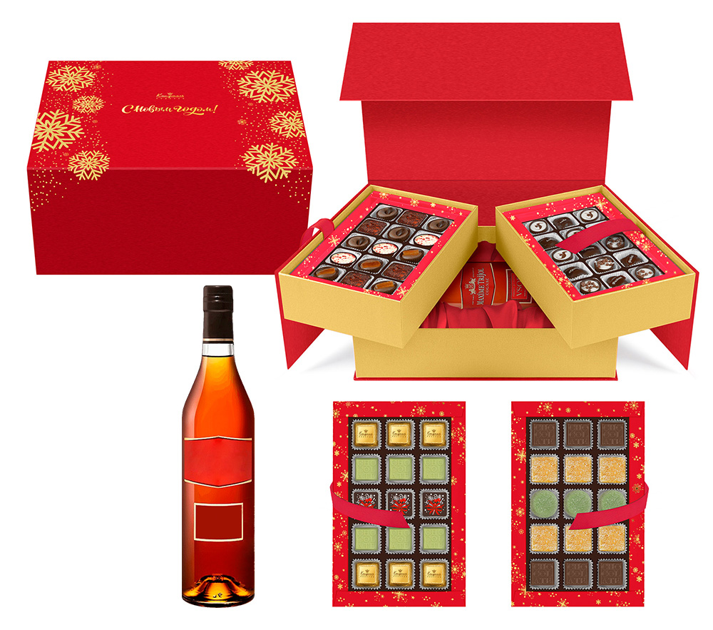 Красный набор с конфетами: ассорти, ручной работы из коллекции Новогоднее настроение.Зима