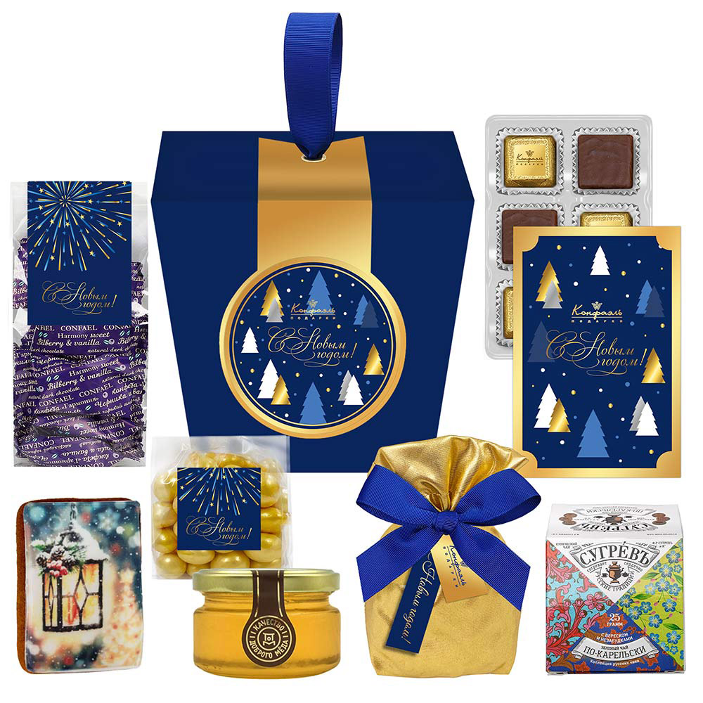 Набор конфет: ассорти, мармелад-суфле, драже, пряник, мед, чай из коллекции Элегантная зима Набор конфет: ассорти, мармелад-суфле, драже, пряник, мед, чай из коллекции Элегантная зима